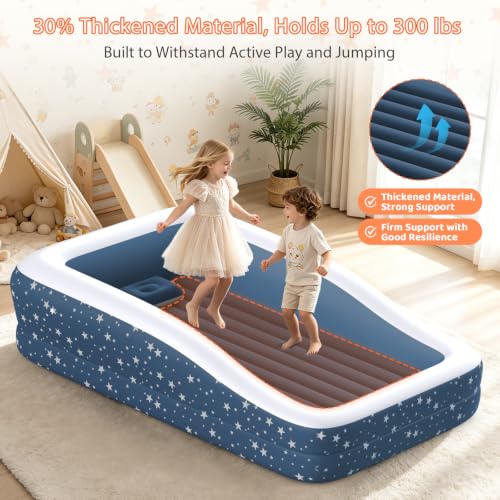 Deeteck Blue Inflatable Toddler Bed with Safety Guard Rails, 300lb Support