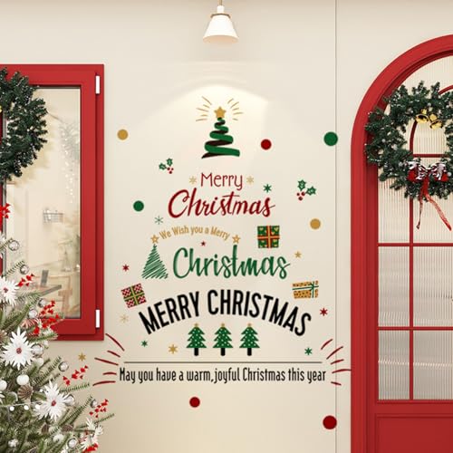 Christmas Wall Decals Christmas Quotes Trees Gift Boxes Wall Clings Decals Xmas Stickers Decorations for Home Party Windows Greeting Cards