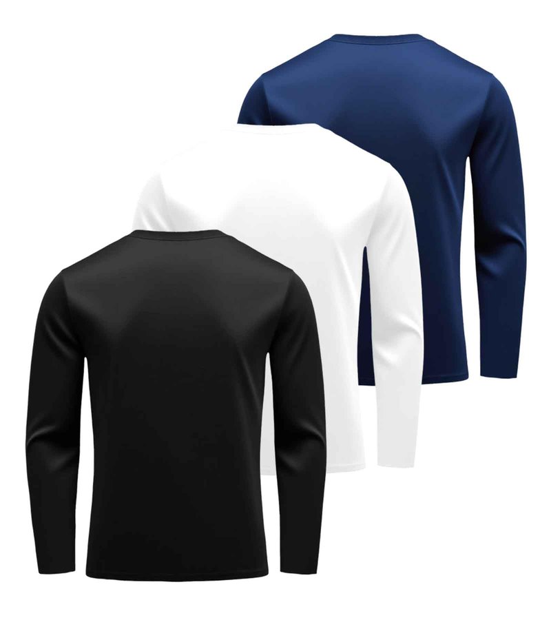 3 Pack Long Sleeve Shirts for Men Moisture Wicking UPF SPF Sun Protection Tee Shirts Workout T Shirts Casual (US, Alpha, Large, Regular, Regular, 【Loose fit】 Black + White + Blue)