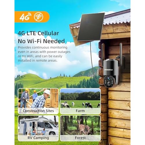 4G LTE Cellular Security Camera, 2.5K Solar Outdoor Cam Wireless Without WiFi Needed, 360¡Æ PTZ Live View Off Grid Camera, AI Motion Detection, Color Night Vision, Local/Cloud Storage