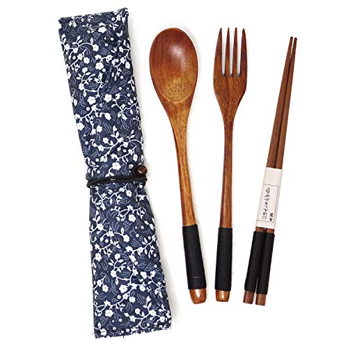 Eco-Friendly Wooden Flatware Set - 3PCS with Retro Pouch