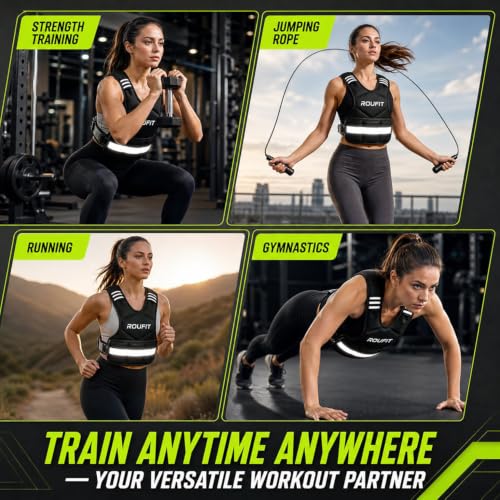 ROUFIT Black Adjustable Weighted Vest 6-15 lb for Women & Men, Fitness & Walking