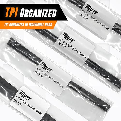 Mutt Tools Premium 6-1/2 inch Coping Saw Blades for Woodworking - Professional Grade Carbon Steel Replacement Blades - 16 Pack Set - Precision Cutting for DIY Projects