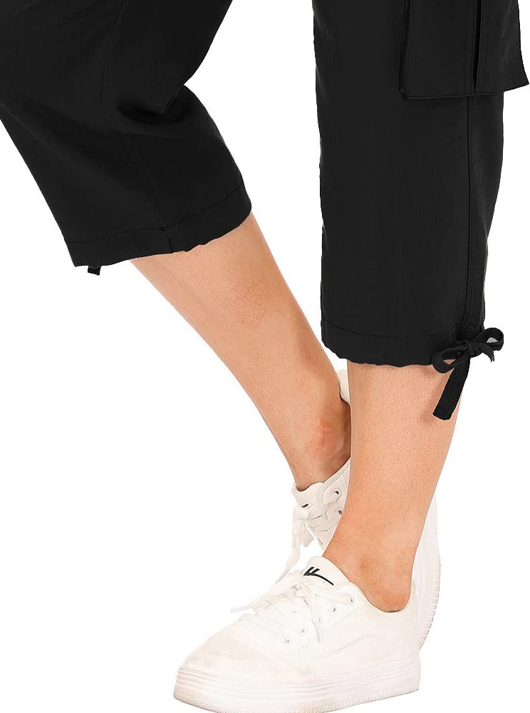 MoFiz Womens Capris with Pockets Loose Fit Casual Capri Pants Dressy Lightweight Ladies Baggy Cargo Pants for Hiking Black 3XL