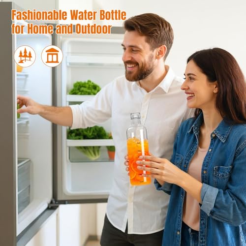 Clear Glass Water Bottle with Time Marker - 17 oz Hydration Tracker