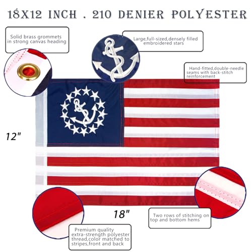 American Yacht Ensign Flag - 12x18 Inch Nautical Flag - Embroidered Stars & Sewn Stripes