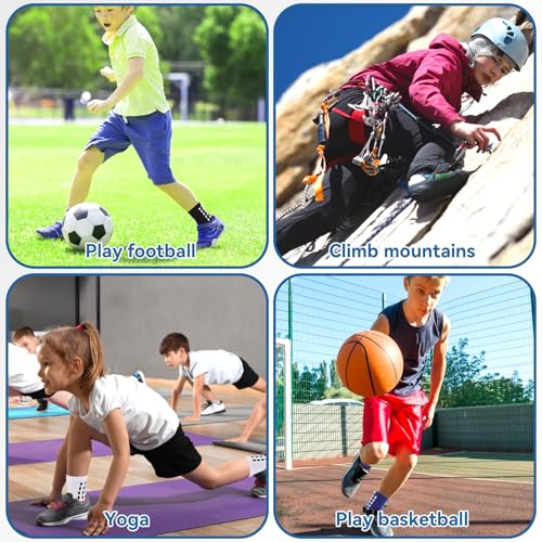 Kids Grip Soccer Socks - Cushioned Non-Slip Athletic Socks - Medium Black+White+Blue