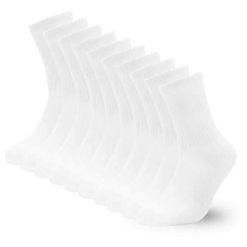 bigvalley Men's Essential Cotton Dress Crew Socks, Classic White- Cushioned Athletic Comfort for Casual and Sports