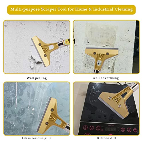 Sets Professional Cleaning Scraper, 4inch Razor Blade Home Long Handle Cleaning Scraper for Glass Clean, Paint and Old Label,Decal Sticker Remover, Stove Top Scraper Tool(Stainless Steel)