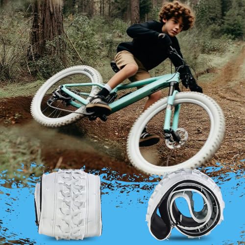 SIMEIQI 2 Pack 18x1.95 White Mountain Bike Tires & Tubes with AV 32mm Valves - Kids Trail Off-Road Bicycle Replacement