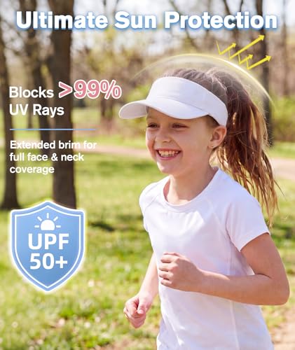 Komorebi Kids Sun Hat for Girls 6-12 Years Black & White Cotton Adjustable Visor for Golf & Tennis