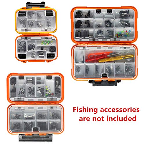 Waterproof Fishing Tackle Box - Orange Small, 12 Compartments