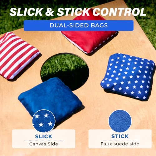 GoSports Dual Sided Cornhole Bean Bags - 6x6 Regulation 16oz (Set of 8) Stars and Stripes