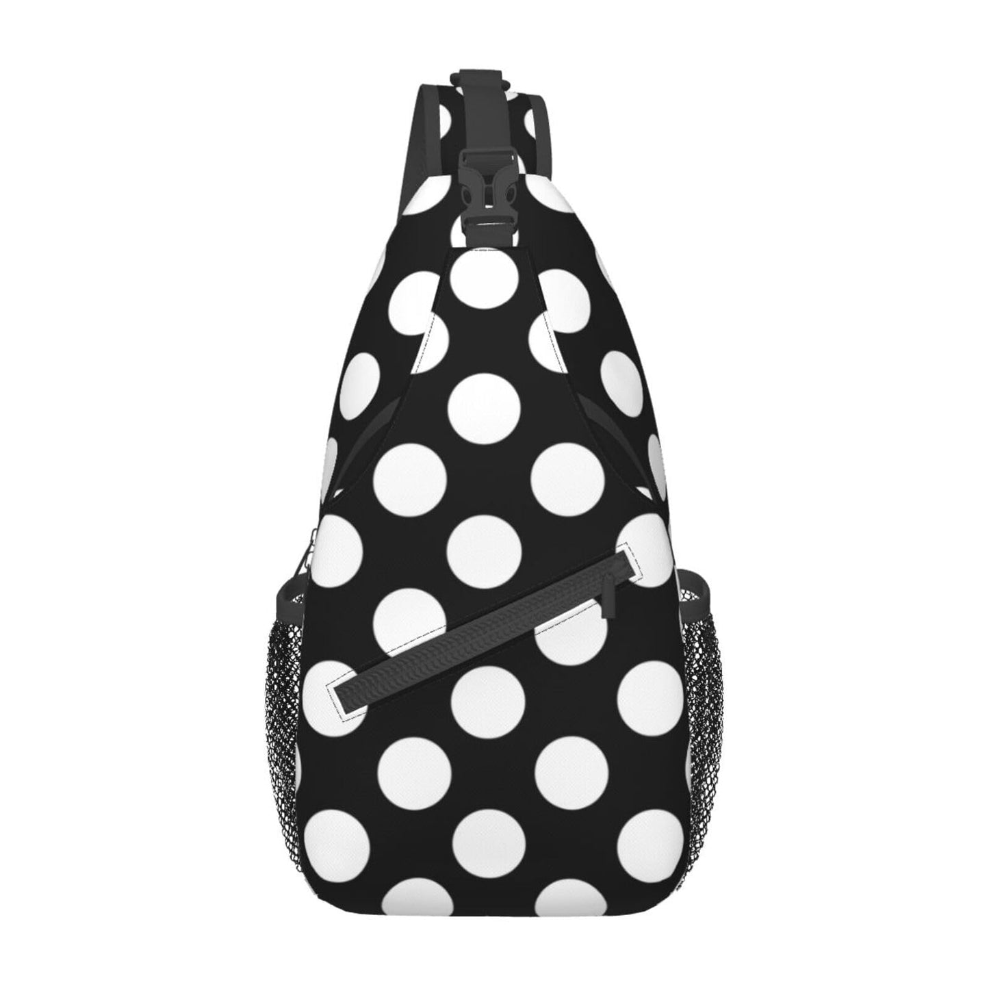 QISENTIS Polka Dot Sling Bag for Women Men White Dots on Black Background Modern Pattern Travel Crossbody Bags Abstract Dots Pattern Casual Sling Backpack Chest Shoulder Bag Gym Sports Hiking Daypack