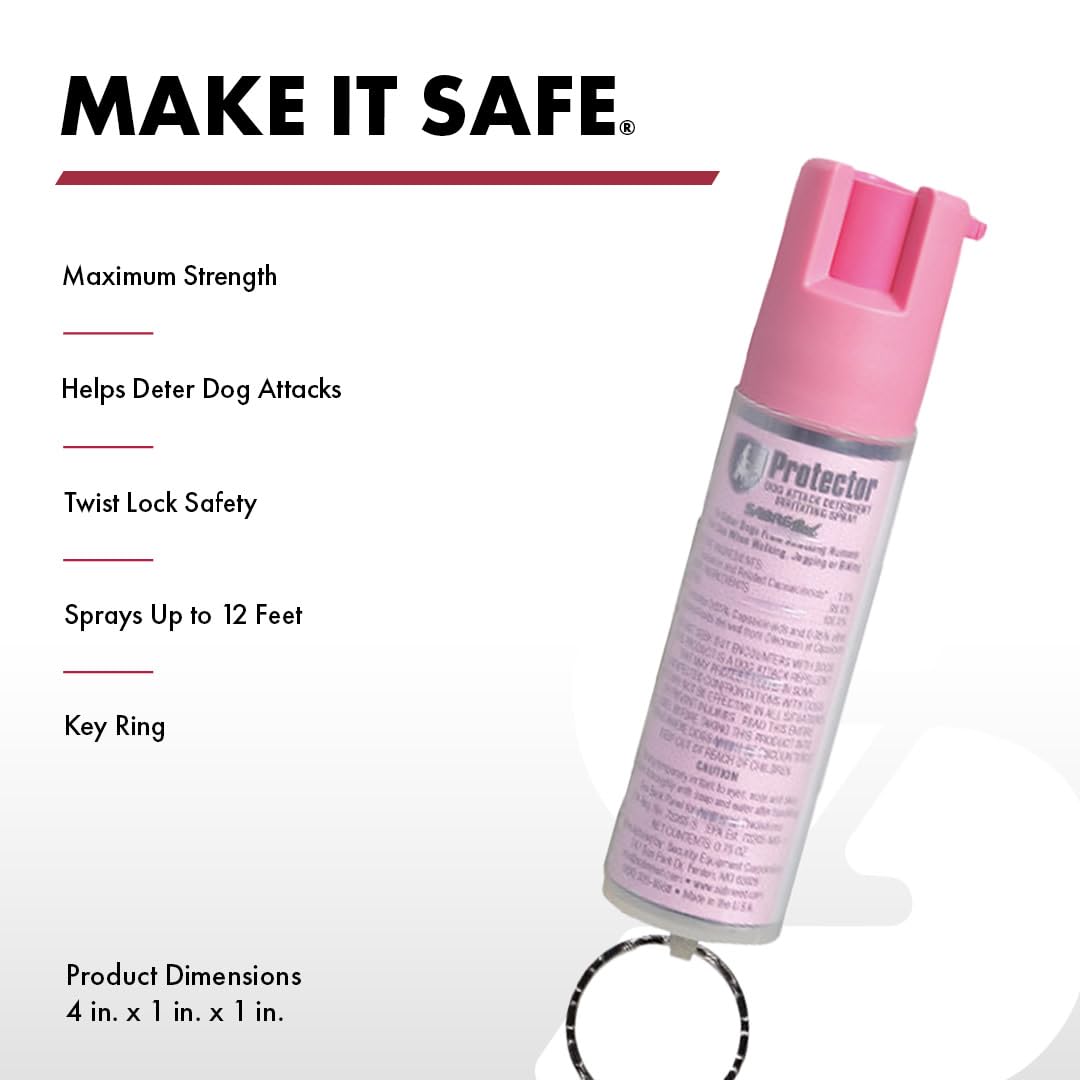 SABRE RED SABRE Protector Dog Spray with Key Ring, 14 Bursts, 12-Foot (4-Meter) Range, Humane Dog Attack Deterrent, Maximum Strength Allowed By EPA