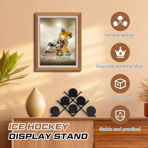 CroBlissful Black Wooden Hockey Puck Display Case Holder for 6 Pieces (6-Piece)