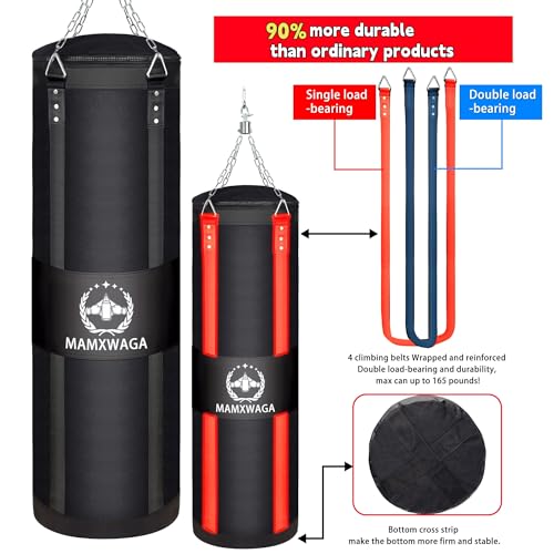 Mamxwaga 4FT Black Canvas Heavy Boxing Punching Bag for Kickboxing & Martial Arts