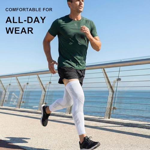 NuCamper White XL Full Leg Compression Sleeves Support for Running & Sports