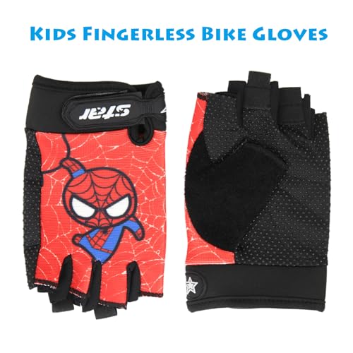 Kids Fingerless Bike Gloves - Spider Superhero - Pink Small (5-8 Y)