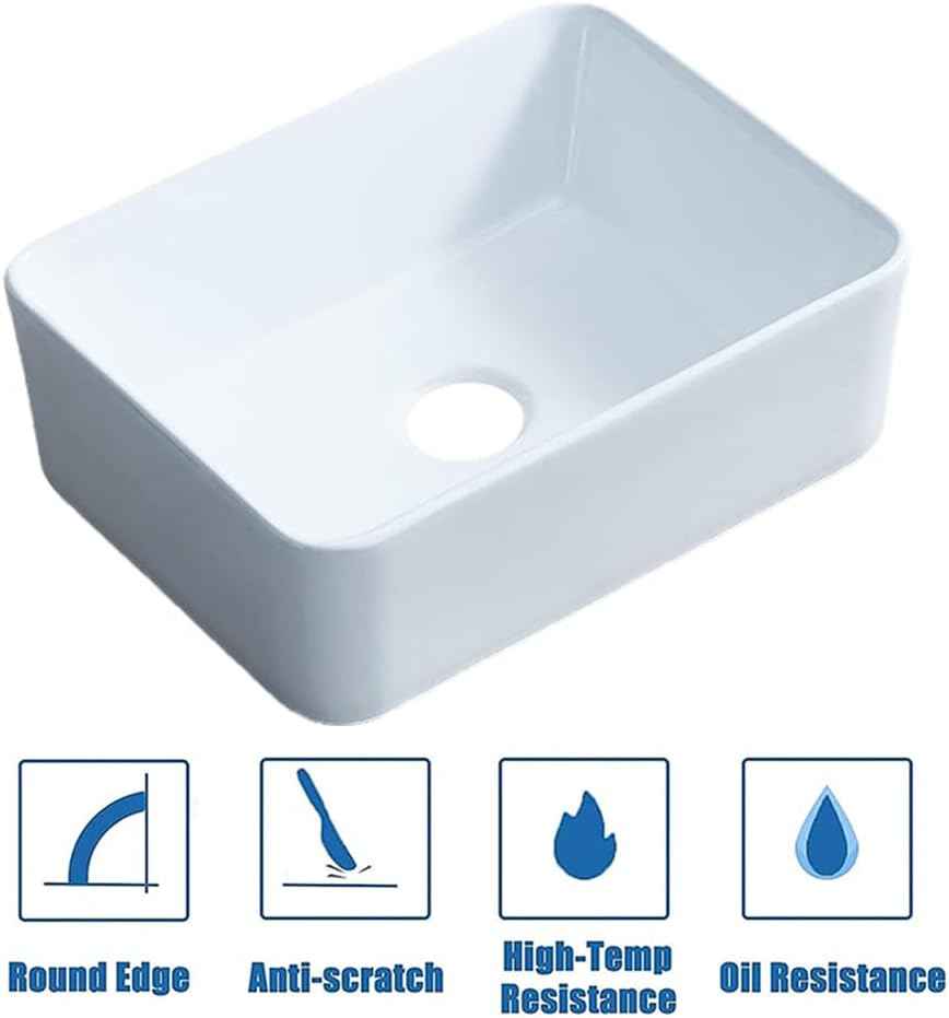 Modern White Ceramic Vessel Sink 16x12 - Above Counter Rectangle Bathroom Lavatory