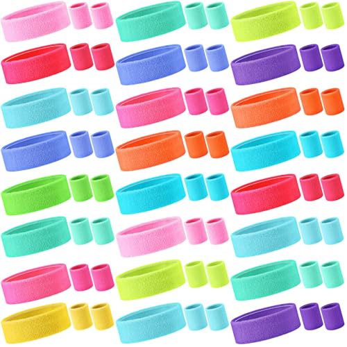 Cotton Sweatband and Wristband Set - Multicolor, 72 Pieces