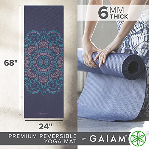 Gaiam Reversible Purple Illusion Yoga Mat - 6mm Extra Thick Non-Slip Exercise & Pilates Mat
