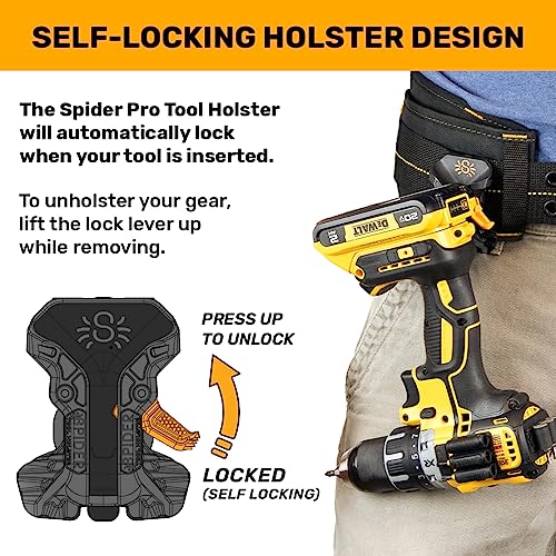Spider Tool Holster - Pro Tool Holster + One Tool Grip + One Driver Pin - Upgraded, Self Locking Multi Tool Holder with Ambidextrous Thumb Lock
