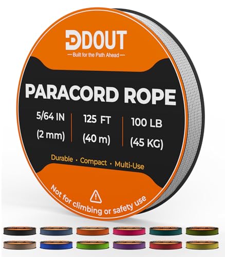 DDOUT 2mm Paracord Micro Paracord Rope, 125 ft White, 100 lb Tough Nylon Cord