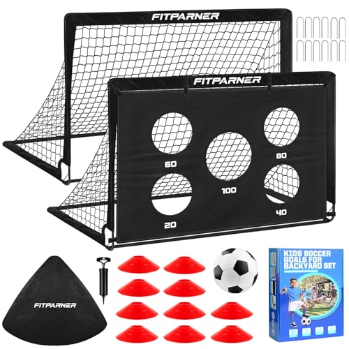 Portable Backyard Soccer Goals Set - 4x3FT - 2 Pack with Target & Cones