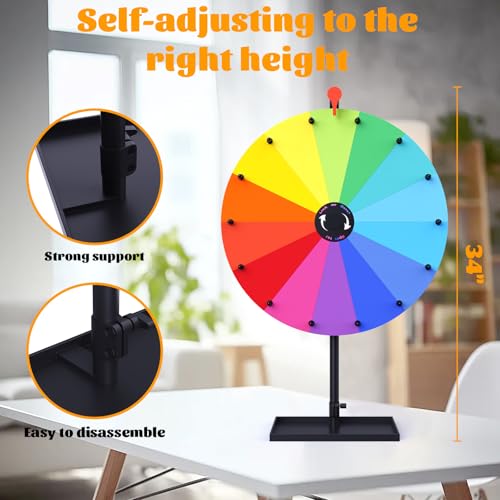 34 Inch Multicolor Tabletop Spinning Prize Wheel with Stand & Dry Erase Surface