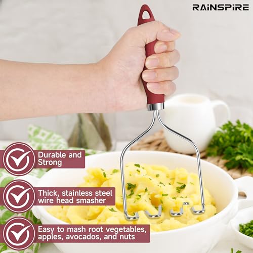 Stainless Steel Potato Masher with Non-Slip Handle - Red