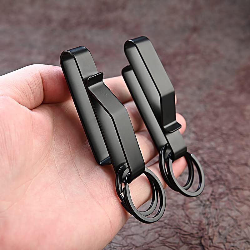 Tactical Duty Belt Key Holder - Stainless Steel Clip with 12 Key Rings, Black