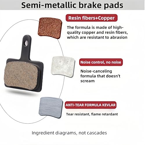 Bike Brake Pads - 4 Pairs Semi-Metallic Black, High-Quality Materials