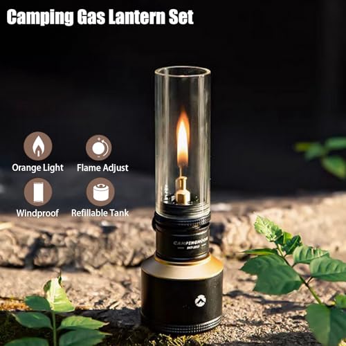 Campingmoon Gas Candle Lantern BKT-1D15 15g Refillable Tank with Wooden Case