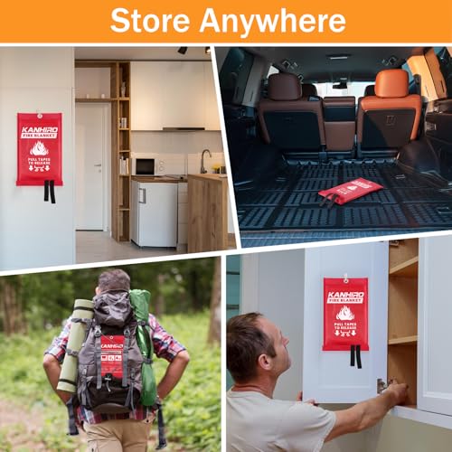 Fire Blanket for Home & Kitchen - Fiberglass Emergency Blanket, 2 Pack, 39 x 39 in - Red