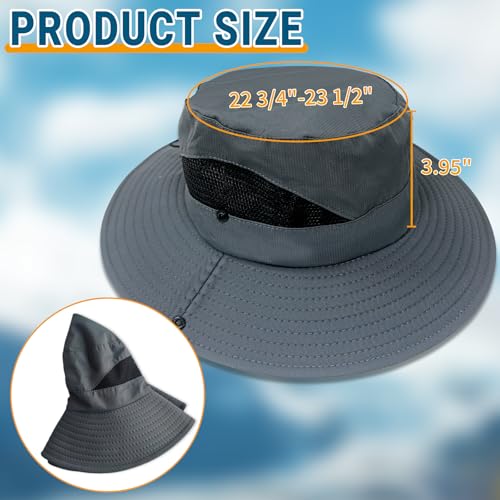 Wide Brim Sun Hat - UPF 50+ UV Protection for Men & Women - Dark Gray with Mesh
