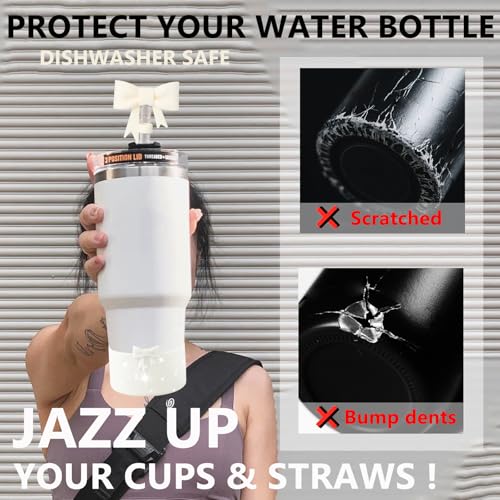 Silicone Bow Water Bottle Boot for 12-40oz Tumblers - Glitter Beige
