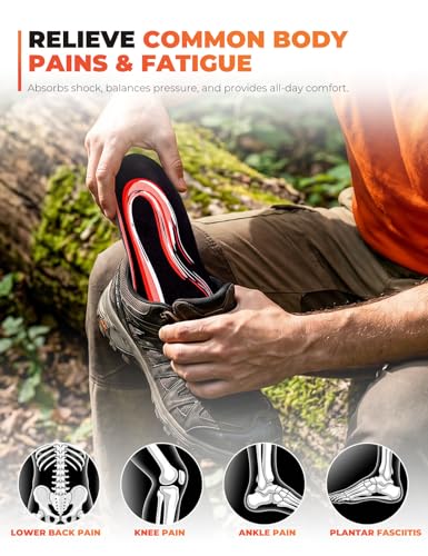 EIRMAT Plantar Fasciitis Relief Insoles - High Arch Support, 1 Pair, Footprint Red (XL Men 12.5-14.5 / Women 13.5-15.5)