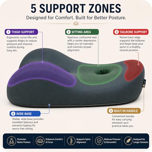 Orthopedic Meditation Cushion - Ergonomic Floor Seat for Tailbone Relief - Black