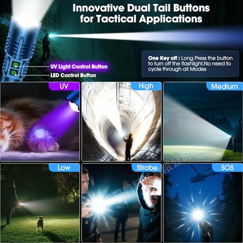 Hoxida UV Flashlight Blacklight & White Light, 395nm for Pet Urine Detection, Blue - 2-in-1 Rechargeable Torch
