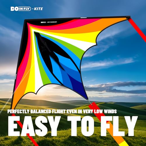 Doinfly 1.4m Charger Delta Kite Rainbow - Easy-to-Fly Triangular Outdoor Kite for Beginners