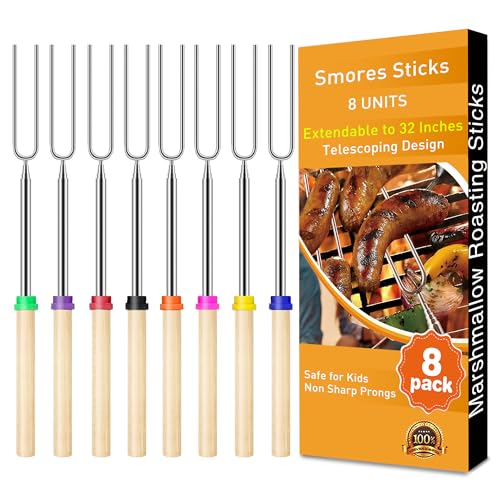 32" Stainless Steel Marshmallow Roasting Sticks - 8 Pack