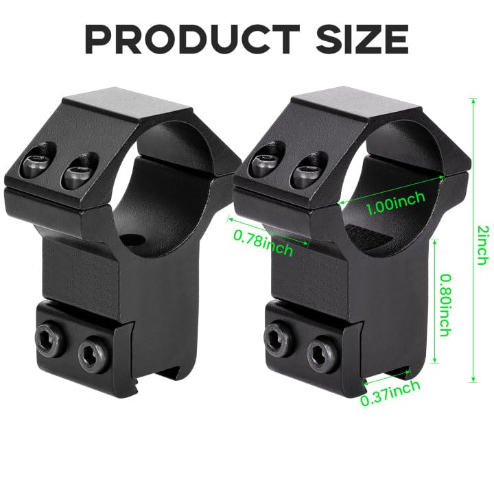 High Profile 1 Inch Dovetail Scope Rings Set - 2 Pcs Black