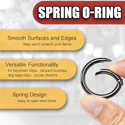 10pcs 1-Inch Round Carabiner Keychain Clips - Gun Black Metal Spring O Rings