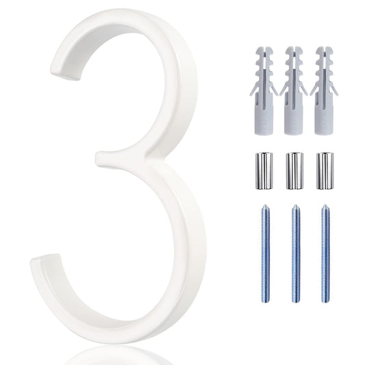 White Floating House Numbers - 5 Inch Modern Metal House Numbers for Outside, Creats Attractive Interesting Shadows, High Gloss Number 3