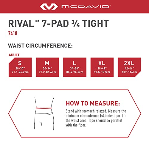 McDavid Men's Football 7-Pad Compression Tights Black Large Protection