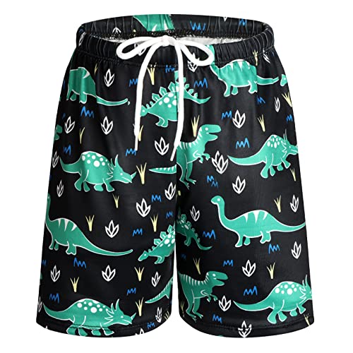 Boys Swim Trunks - Quick Dry Beach Shorts, 7-8 Years, Green Dinosaur