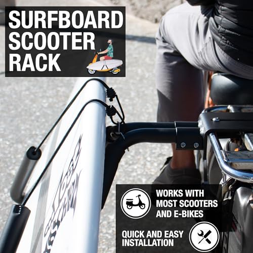 Surfboard Rack for Scooters, Mopeds & eBikes - Black - Easy Install for 8ft Boards