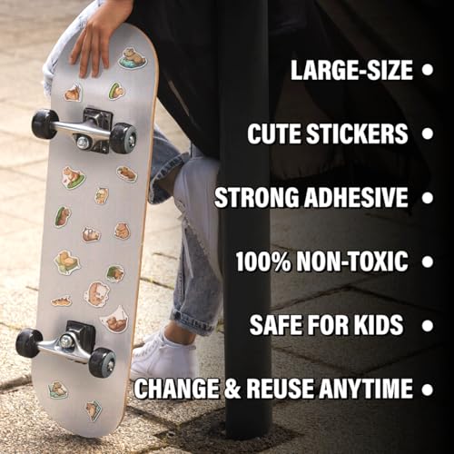 Capybara Vinyl Stickers Pack 108Pcs Cute Animal Aesthetic Cartoon Decals Waterproof for Laptop Water Bottle Skateboard Notebook Scrapbook Perfect Teens Adults Decor Wall