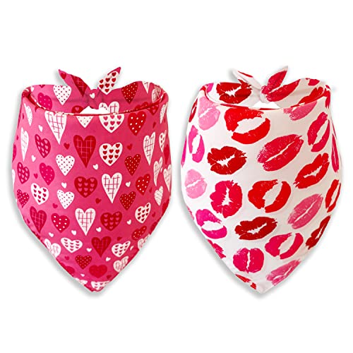 Valentine's Day Pet Bandana Set - Heart & Kiss Print - Large
